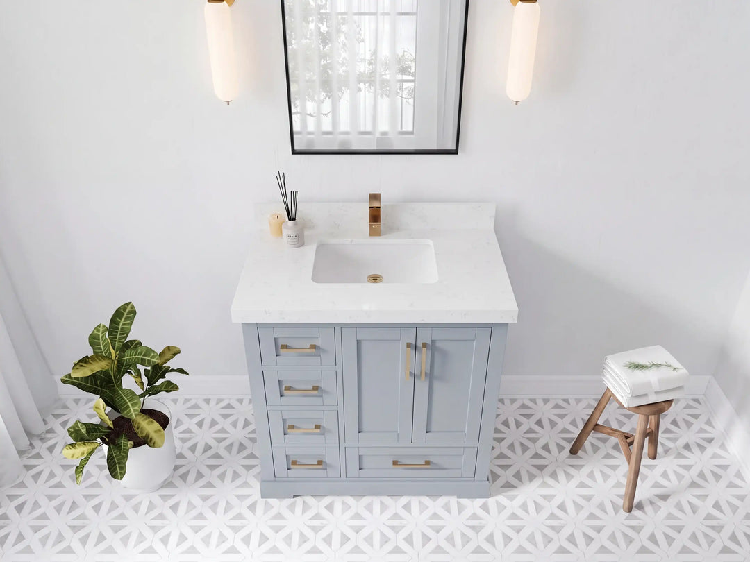 Boston 36 in. W x 22 in. D Right Offset Sink Bathroom Vanity | 
              
                Blue Heather
                
                  
             - BST_BLU_WHQZ_36R - photo №9