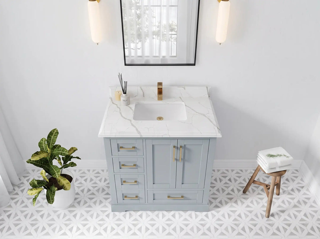 Boston 36 in. W x 22 in. D Right Offset Sink Bathroom Vanity | 
              
                Blue Heather
                
                  
             - BST_BLU_WHQZ_36R - photo №26