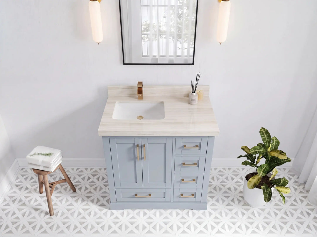 Boston 36 in. W x 22 in. D Left Offset Sink Bathroom Vanity | 
              
                Blue Heather
                
                  
             - BST_BLU_WHQZ_36L - photo №30