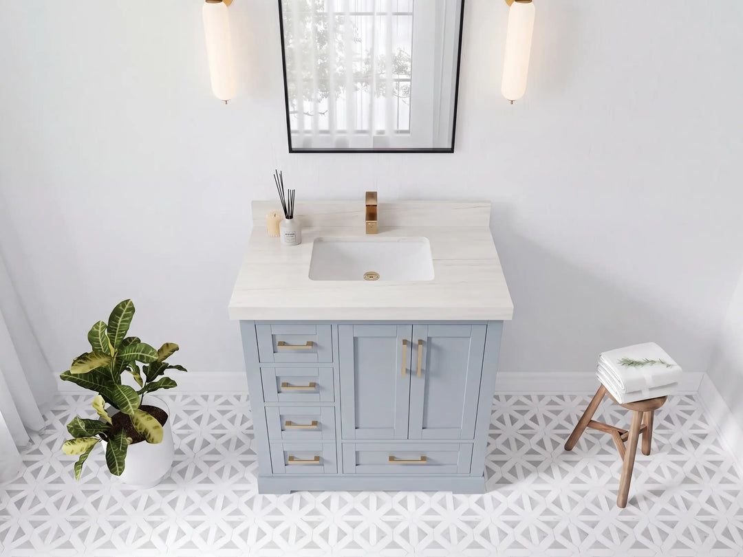 Boston 36 in. W x 22 in. D Right Offset Sink Bathroom Vanity | 
              
                Blue Heather
                
                  
             - BST_BLU_WHQZ_36R - photo №31