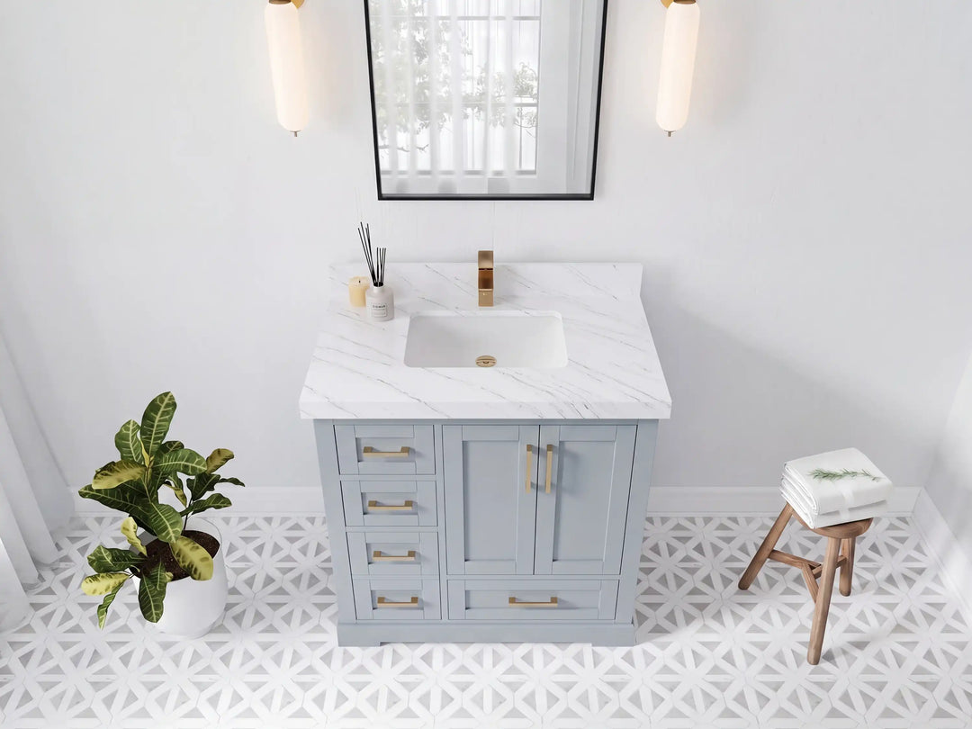 Boston 36 in. W x 22 in. D Center Sink Bathroom Vanity | 
              
                Blue Heather
                
                  
             - BST_BLU_WHQZ_36CR - photo №20