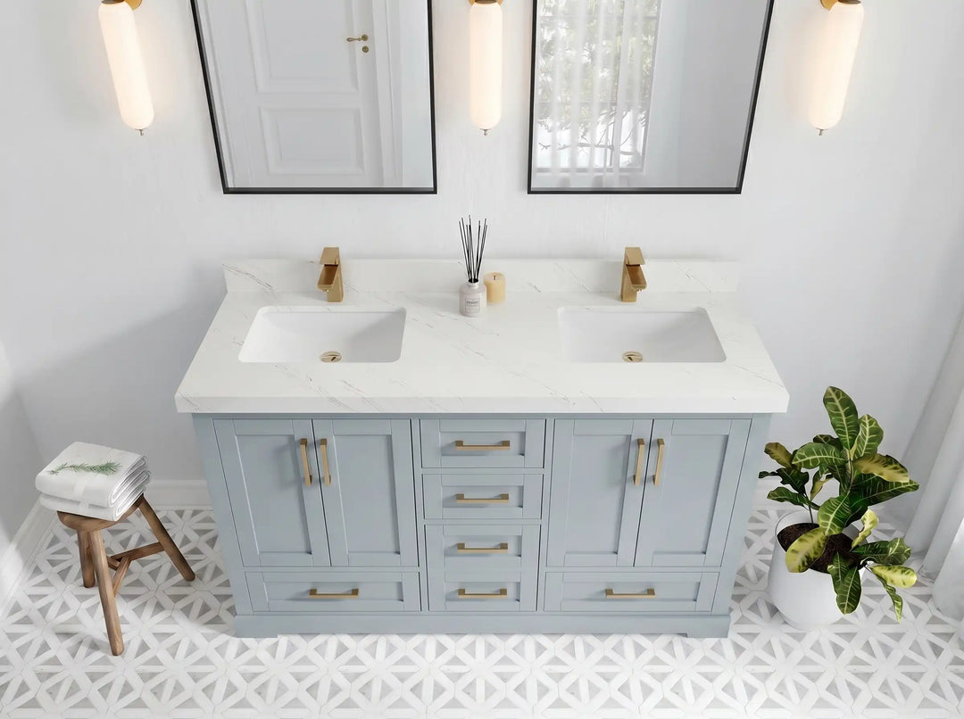 Boston 60 in. W x 22 in. D Double Sink Bathroom Vanity | 
              
                Blue Heather
                
                  
             - BST_BLU_WHQZ_60D - photo №19