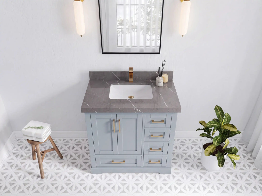 Boston 36 in. W x 22 in. D Center Sink Bathroom Vanity | 
              
                Blue Heather
                
                  
             - BST_BLU_WHQZ_36CL - photo №21