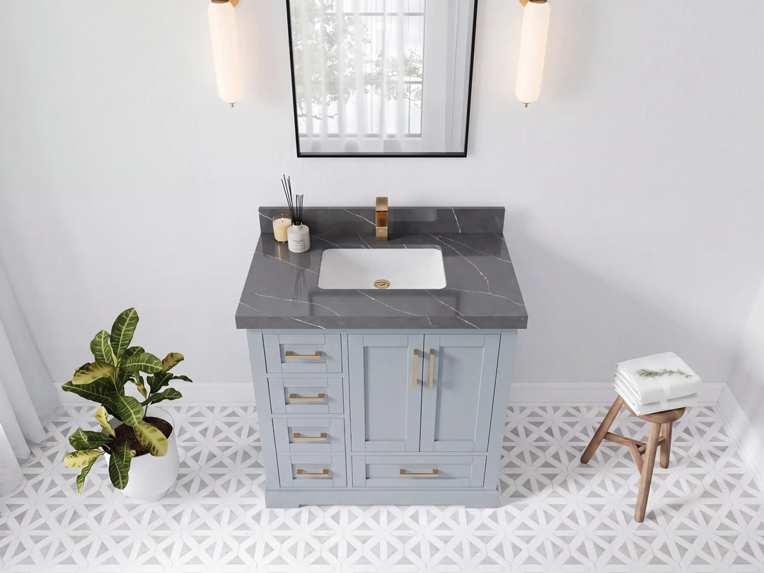Boston 36 in. W x 22 in. D Right Offset Sink Bathroom Vanity | 
              
                Blue Heather
                
                  
             - BST_BLU_WHQZ_36R - photo №21
