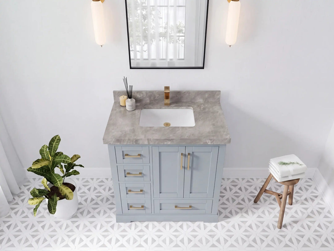 Boston 36 in. W x 22 in. D Right Offset Sink Bathroom Vanity | 
              
                Blue Heather
                
                  
             - BST_BLU_WHQZ_36R - photo №35