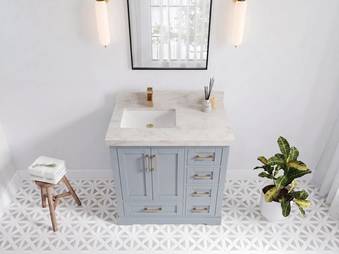 Boston 36 in. W x 22 in. D Left Offset Sink Bathroom Vanity | 
              
                Blue Heather
                
                  
             - BST_BLU_WHQZ_36L - photo №32