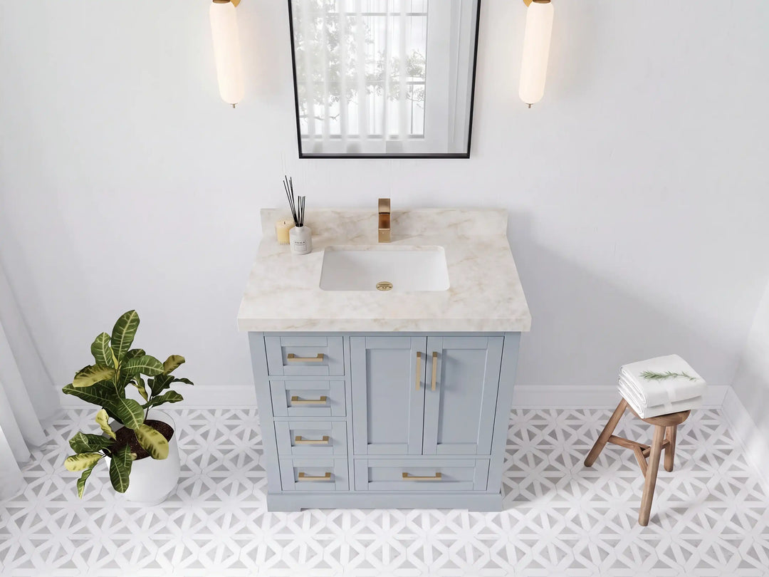 Boston 36 in. W x 22 in. D Right Offset Sink Bathroom Vanity | 
              
                Blue Heather
                
                  
             - BST_BLU_WHQZ_36R - photo №33