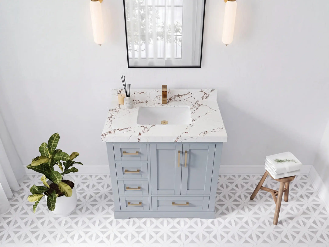 Boston 36 in. W x 22 in. D Right Offset Sink Bathroom Vanity | 
              
                Blue Heather
                
                  
             - BST_BLU_WHQZ_36R - photo №22