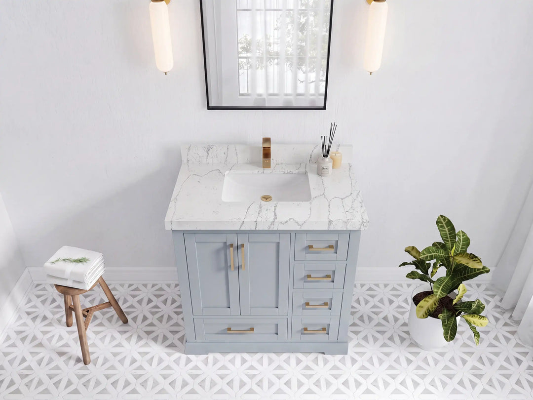 Boston 36 in. W x 22 in. D Center Sink Bathroom Vanity | 
              
                Blue Heather
                
                  
             - BST_BLU_WHQZ_36CL - photo №25