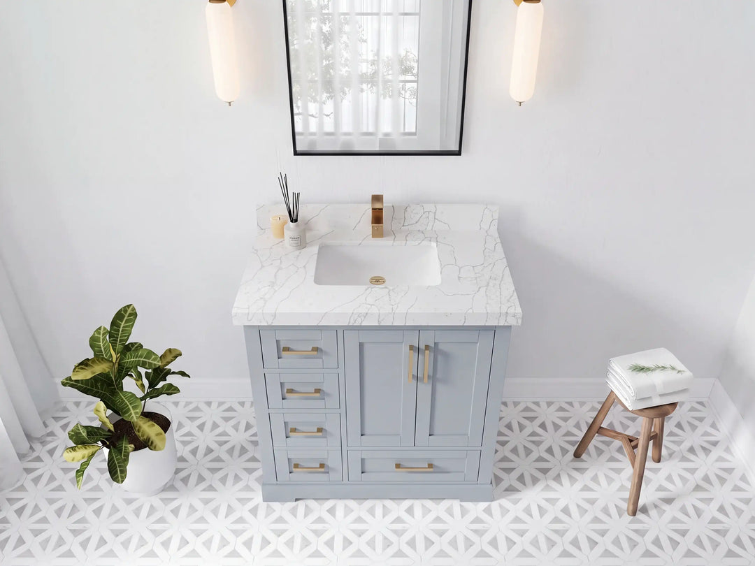 Boston 36 in. W x 22 in. D Center Sink Bathroom Vanity | 
              
                Blue Heather
                
                  
             - BST_BLU_WHQZ_36CR - photo №29