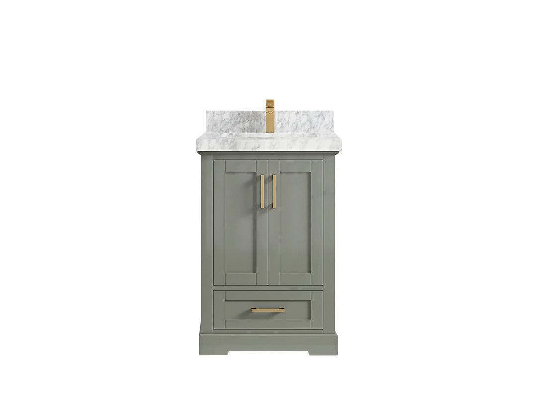 Boston 24 in. W x 22 in. D Single Sink Bathroom Vanity in Evergreen with 2 in Carrara Marble Countertop