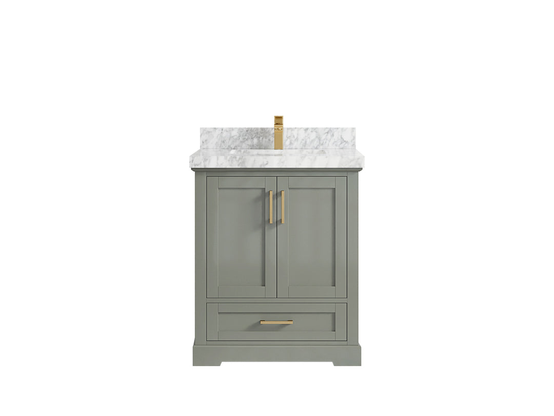 Boston 30 in. W x 22 in. D Single Sink Bathroom Vanity in Evergreen with 2 in Carrara Marble Countertop