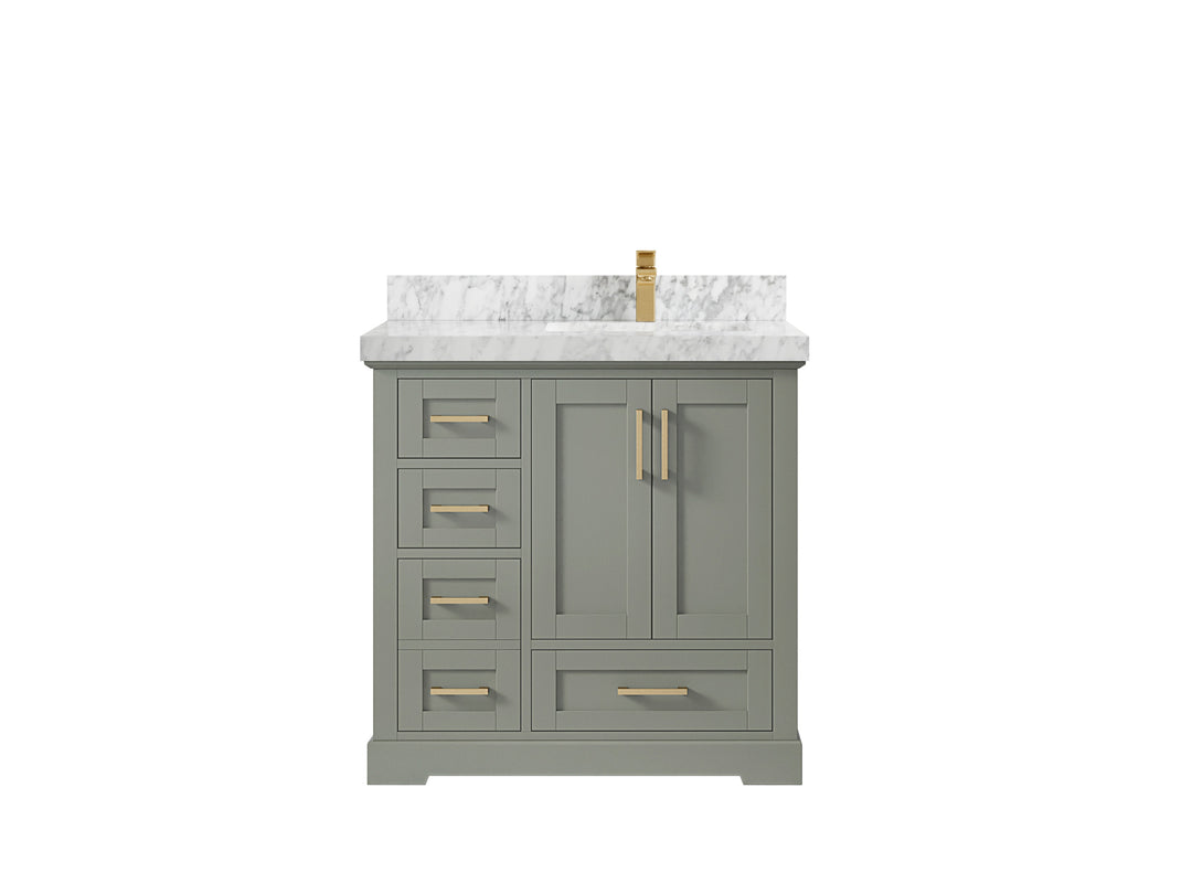 Boston 36 in. W x 22 in. D Single Sink Bathroom Vanity in Evergreen with 2 in Carrara Marble Countertop