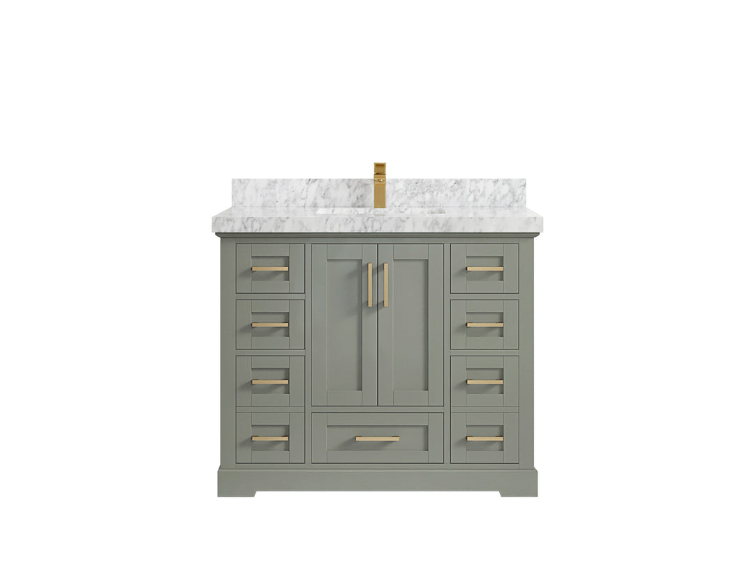 Boston 42 in. W x 22 in. D Single Sink Bathroom Vanity in Evergreen with 2 in Carrara Marble Countertop