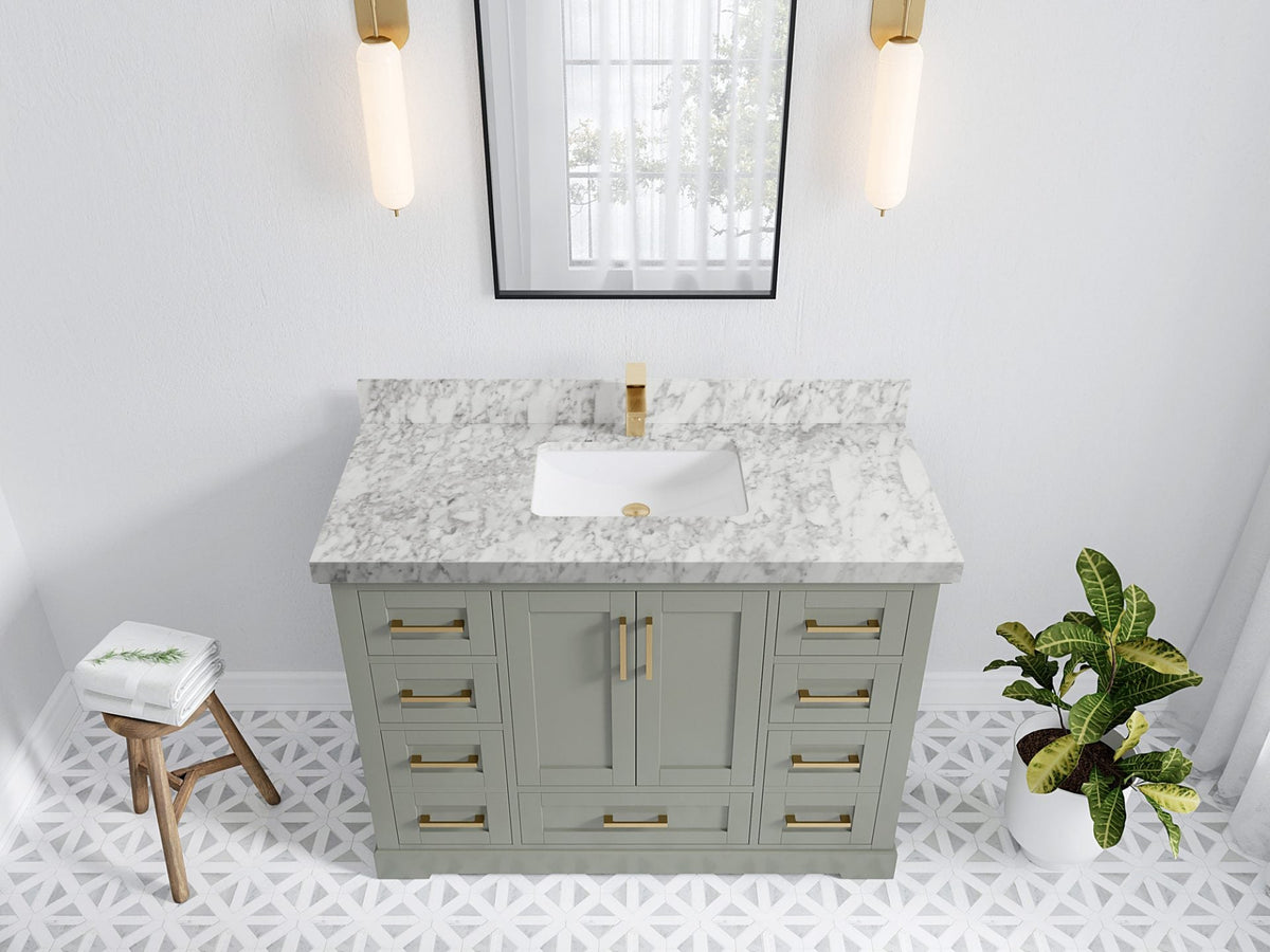 Boston 48 in. W x 22 in. D Single Sink Bathroom Vanity in Evergreen with 2 in Carrara Marble Countertop - Top View