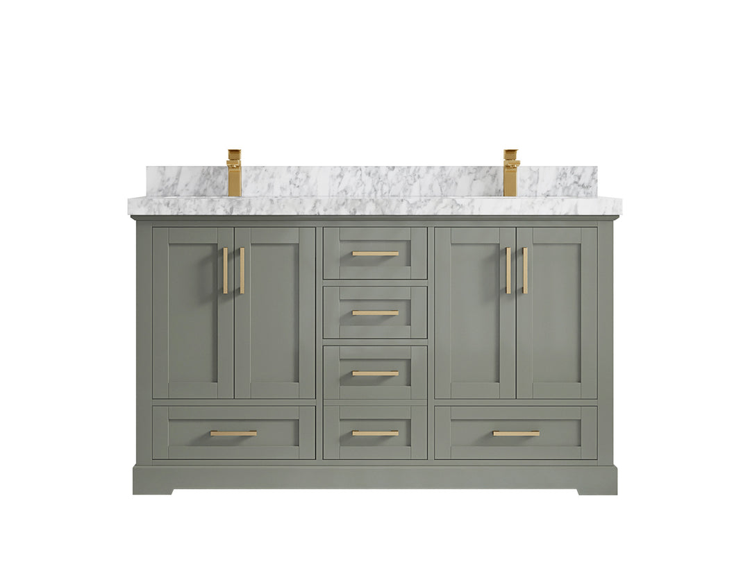 Boston 60 in. W x 22 in. D Double Sink Bathroom Vanity in Evergreen with 2 in Carrara Marble Countertop
