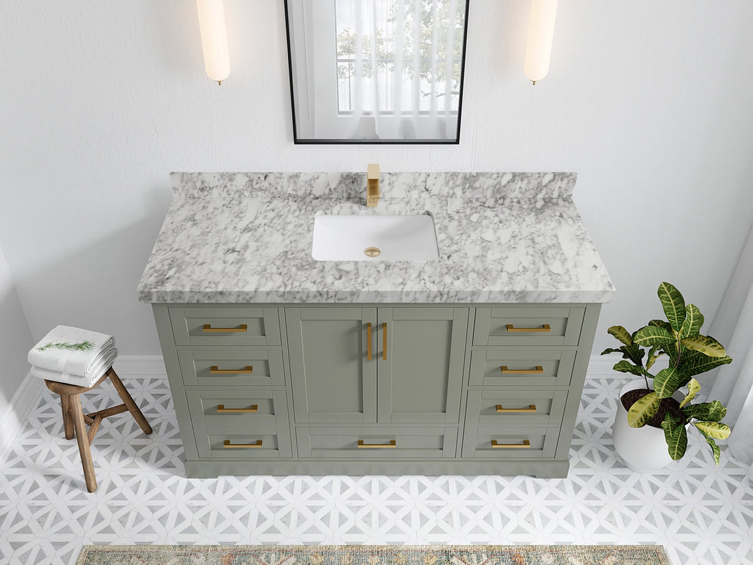 Boston 60 in. W x 22 in. D Single Sink Bathroom Vanity in Evergreen with 2 in Carrara Marble Countertop - Top View