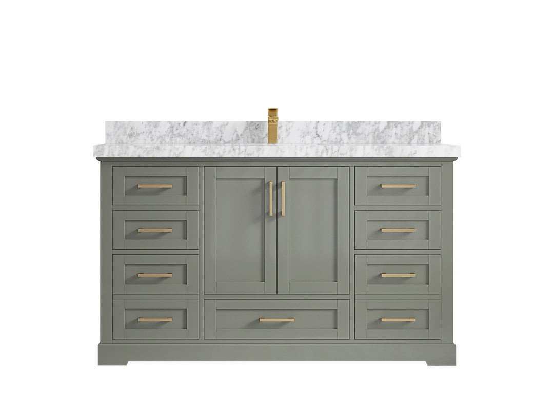 Boston 60 in. W x 22 in. D Single Sink Bathroom Vanity in Evergreen with 2 in Carrara Marble Countertop