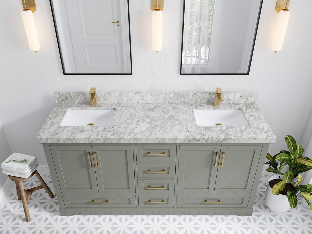 Boston 72 in. W x 22 in. D Double Sink Bathroom Vanity in Evergreen with 2 in Carrara Marble Countertop - Top View