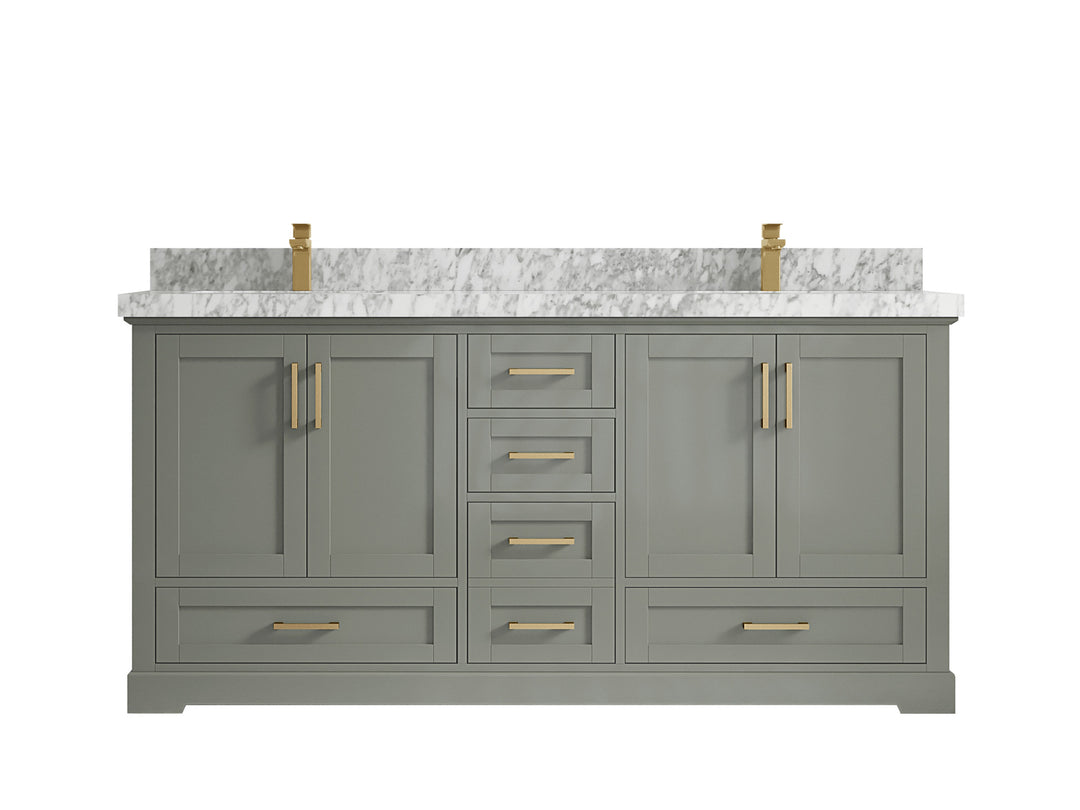 Boston 72 in. W x 22 in. D Double Sink Bathroom Vanity in Evergreen with 2 in Carrara Marble Countertop