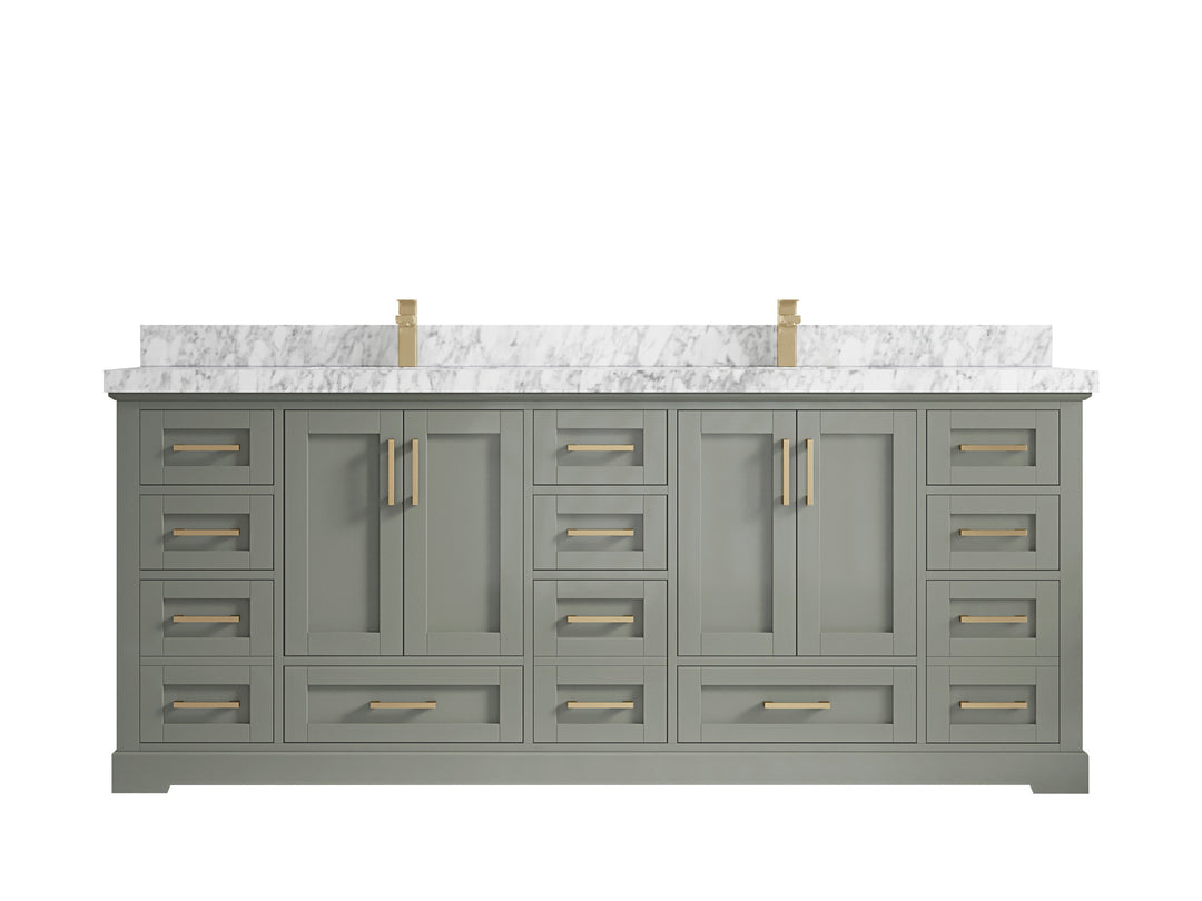 Boston 84 in. W x 22 in. D Double Sink Bathroom Vanity in Evergreen with 2 in Carrara Marble Countertop