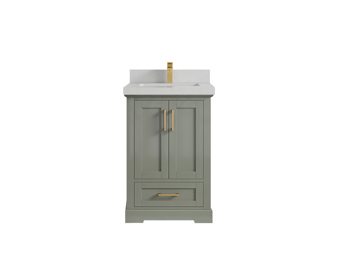 Boston 24 in. W x 22 in. D Single Sink Bathroom Vanity in Evergreen with 2 in Carrara Quartz Countertop