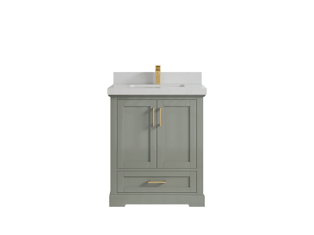 Boston 30 in. W x 22 in. D Single Sink Bathroom Vanity in Evergreen with 2 in Carrara Quartz Countertop