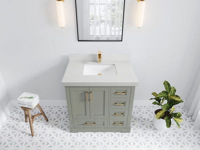 Boston 36 in. W x 22 in. D Single Sink Bathroom Vanity in Evergreen with 2 in Carrara Quartz Countertop - Top View