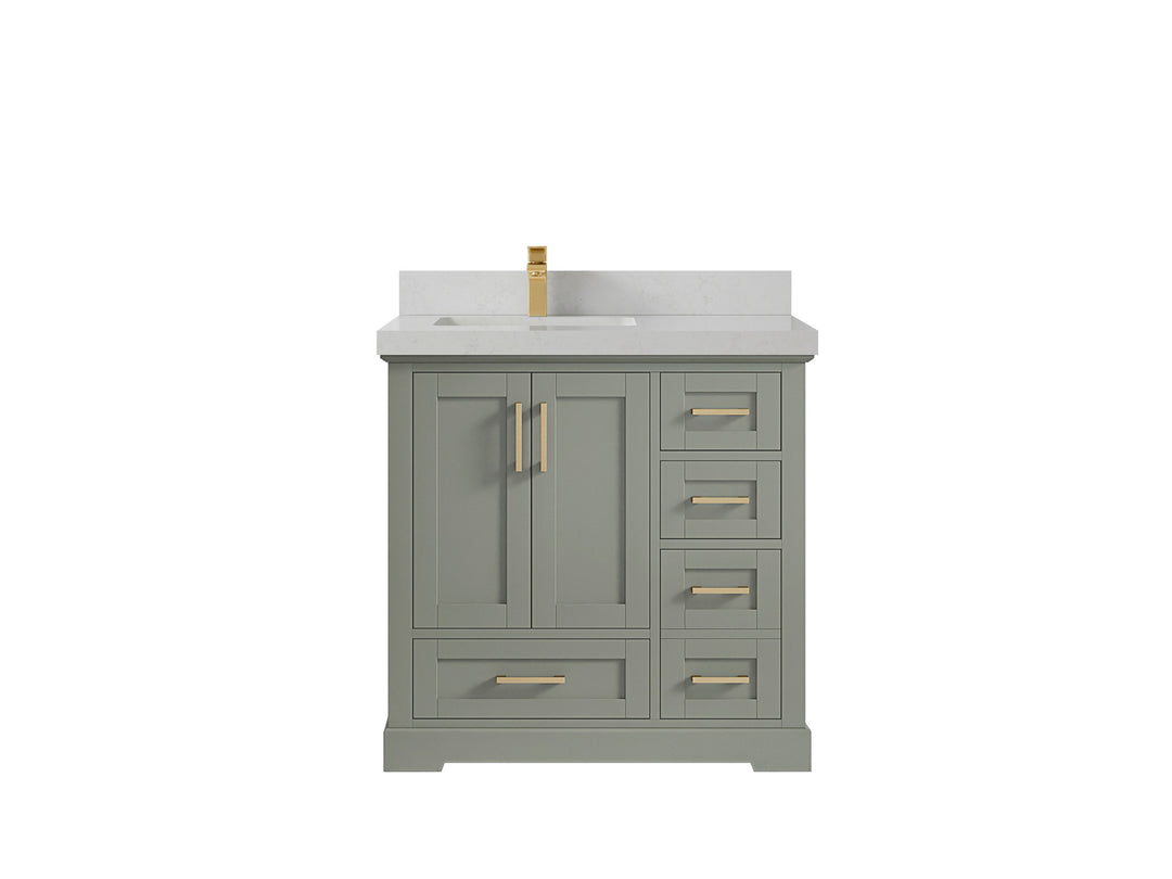 Boston 36 in. W x 22 in. D Single Sink Bathroom Vanity in Evergreen with 2 in Carrara Quartz Countertop