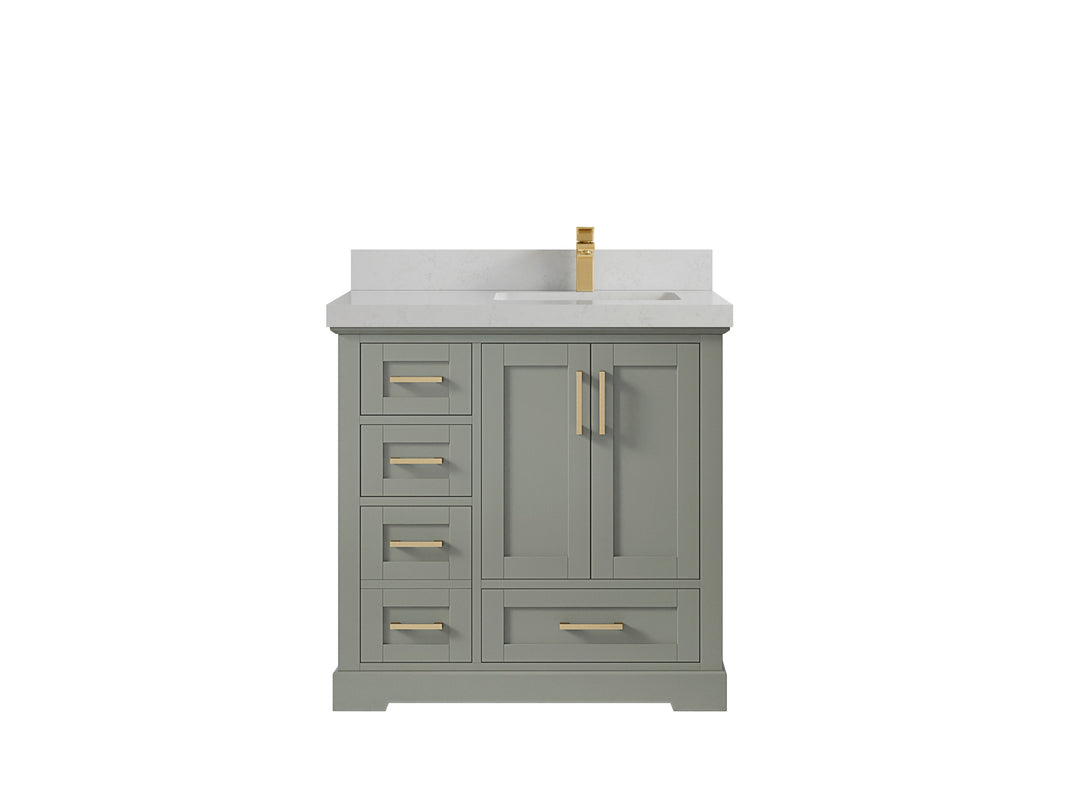 Boston 36 in. W x 22 in. D Single Sink Bathroom Vanity in Evergreen with 2 in Carrara Quartz Countertop