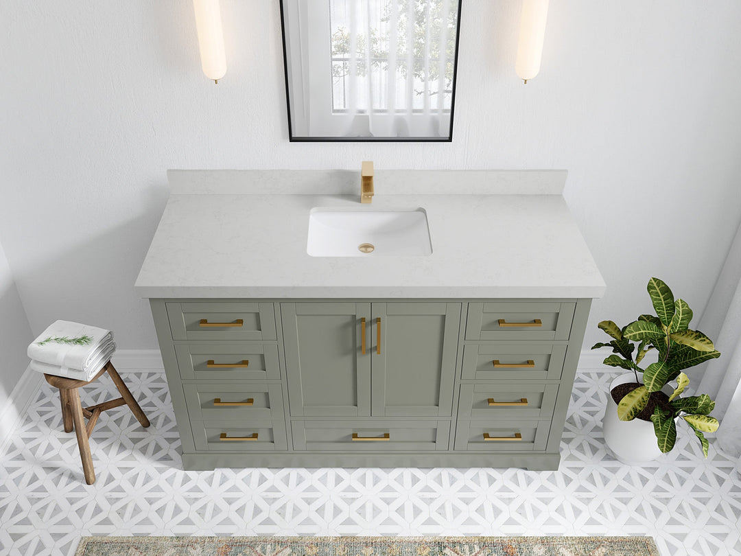 Boston 60 in. W x 22 in. D Single Sink Bathroom Vanity in Evergreen with 2 in Carrara Quartz Countertop - Top View