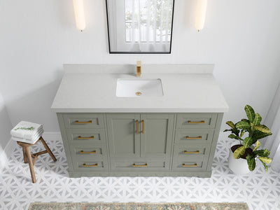 Boston 60 in. W x 22 in. D Single Sink Bathroom Vanity in Evergreen with 2 in Carrara Quartz Countertop - Top View