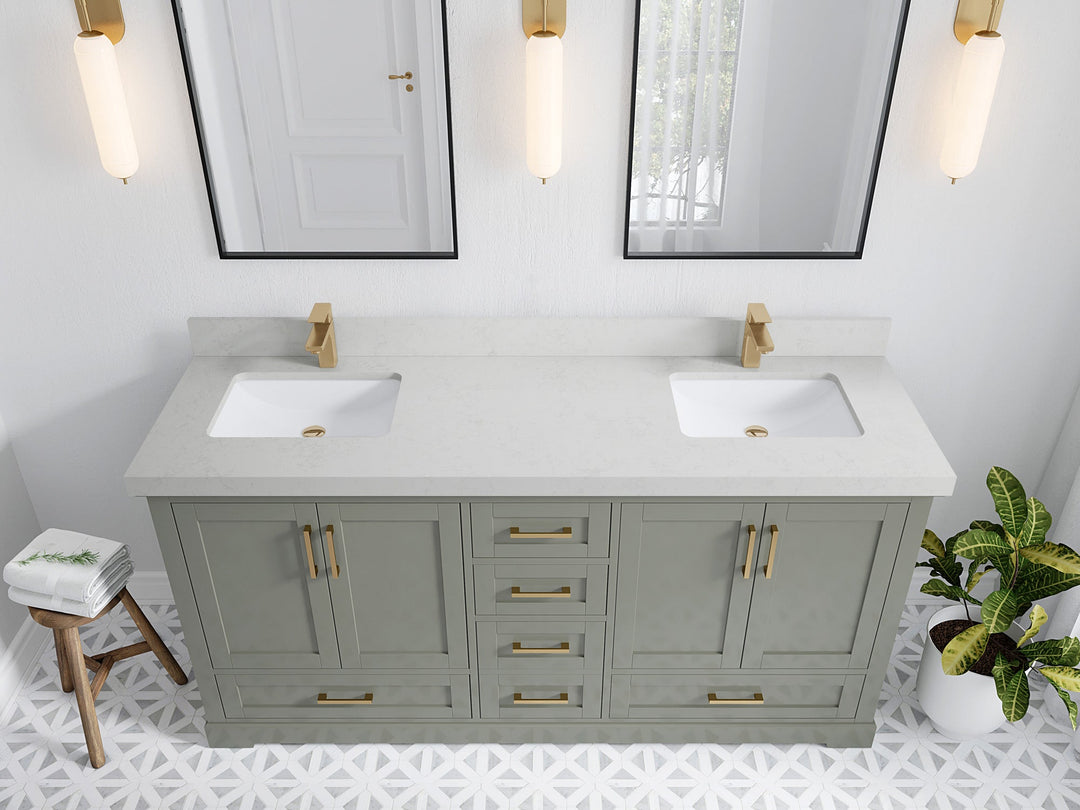 Boston 72 in. W x 22 in. D Double Sink Bathroom Vanity in Evergreen with 2 in Carrara Quartz Countertop - Top View