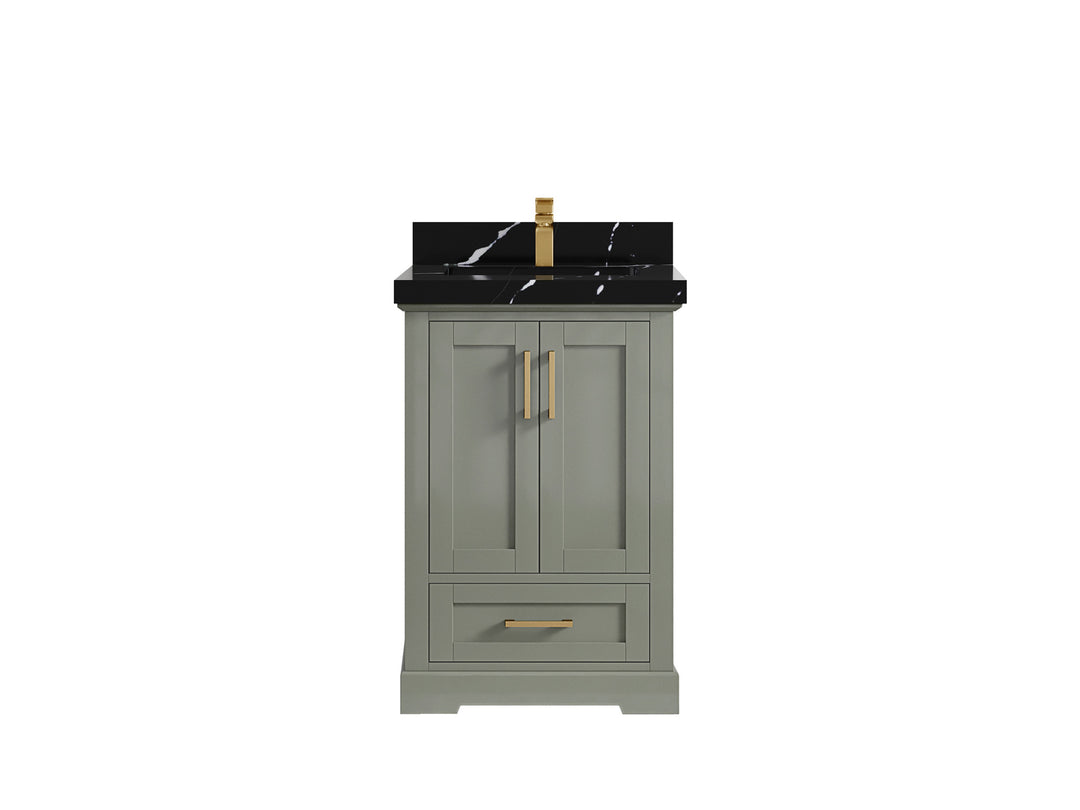 Boston 24 in. W x 22 in. D Single Sink Bathroom Vanity in Evergreen with 2 in Calacatta Black Countertop