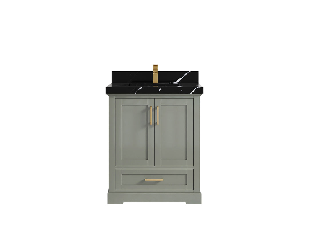 Boston 30 in. W x 22 in. D Single Sink Bathroom Vanity in Evergreen with 2 in Calacatta Black Countertop