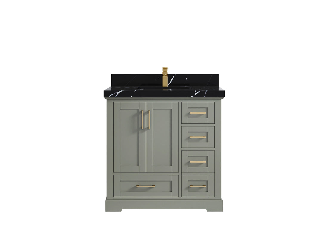 Boston 36 in. W x 22 in. D Single Sink Bathroom Vanity in Evergreen with 2 in Calacatta Black Countertop