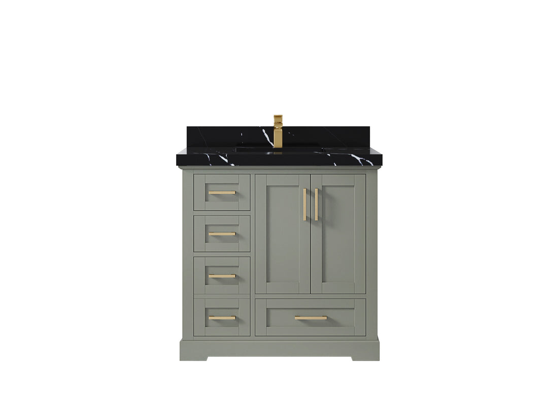 Boston 36 in. W x 22 in. D Single Sink Bathroom Vanity in Evergreen with 2 in Calacatta Black Countertop