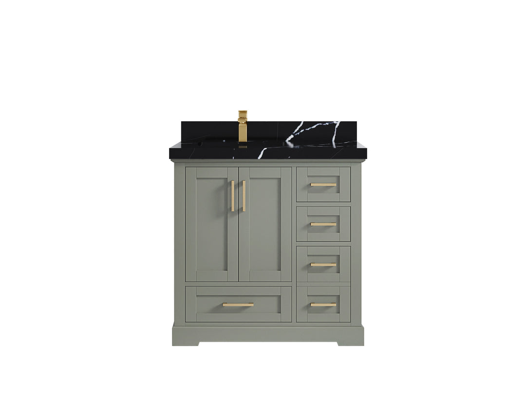 Boston 36 in. W x 22 in. D Single Sink Bathroom Vanity in Evergreen with 2 in Calacatta Black Countertop