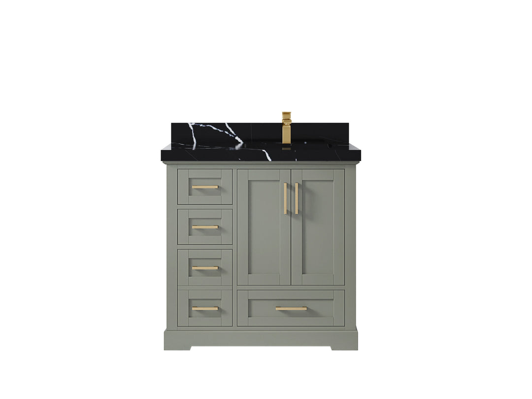 Boston 36 in. W x 22 in. D Single Sink Bathroom Vanity in Evergreen with 2 in Calacatta Black Countertop