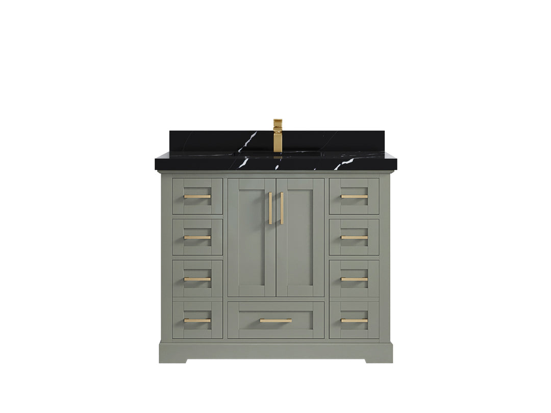 Boston 42 in. W x 22 in. D Single Sink Bathroom Vanity in Evergreen with 2 in Calacatta Black Countertop