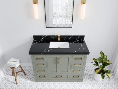 Boston 48 in. W x 22 in. D Single Sink Bathroom Vanity in Evergreen with 2 in Calacatta Black Quartz Countertop - Top View
