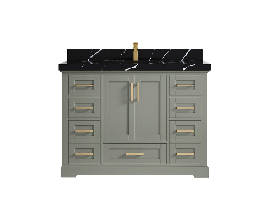 Boston 48 in. W x 22 in. D Single Sink Bathroom Vanity in Evergreen with 2 in Calacatta Black Countertop