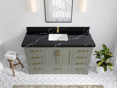 Boston 60 in. W x 22 in. D Single Sink Bathroom Vanity in Evergreen with 2 in Calacatta Black Quartz Countertop - Top View
