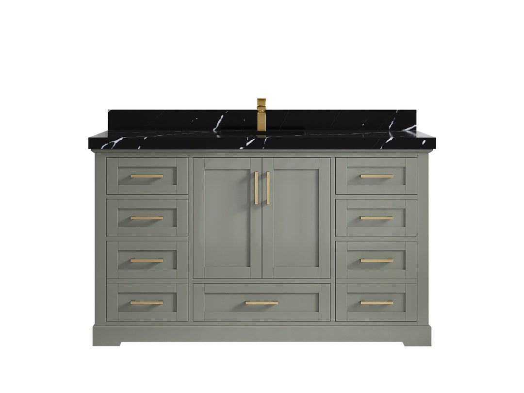 Boston 60 in. W x 22 in. D Single Sink Bathroom Vanity in Evergreen with 2 in Calacatta Black Quartz Countertop