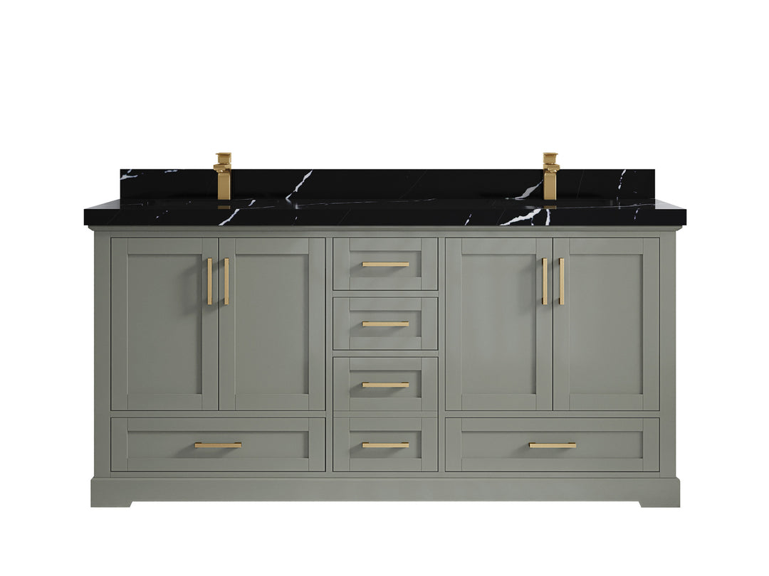 Boston 72 in. W x 22 in. D Double Sink Bathroom Vanity in Evergreen with 2 in Calacatta Black Quartz Countertop