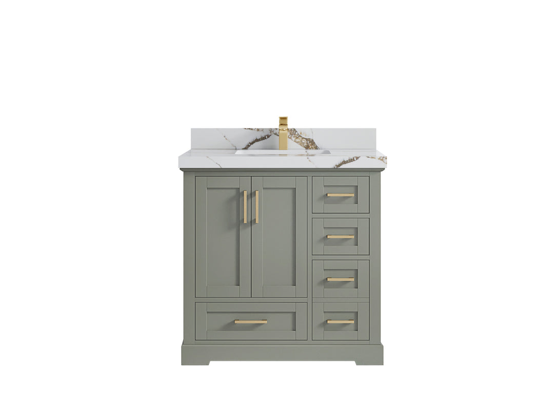 Boston 36 in. W x 22 in. D Single Sink Bathroom Vanity in Evergreen with 2 in Calacatta Gold Countertop