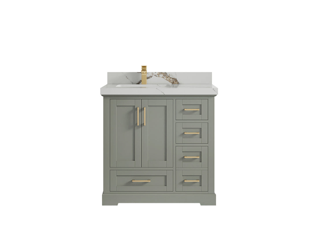 Boston 36 in. W x 22 in. D Single Sink Bathroom Vanity in Evergreen with 2 in Calacatta Gold Countertop