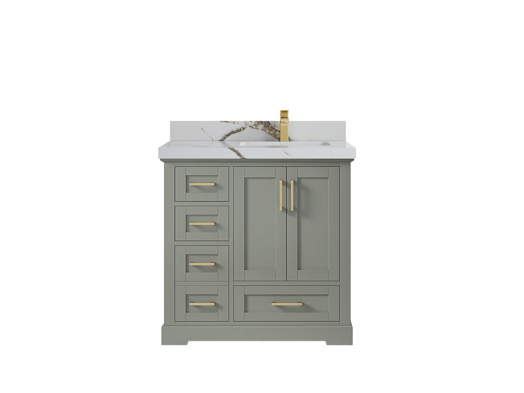 Boston 36 in. W x 22 in. D Single Sink Bathroom Vanity in Evergreen with 2 in Calacatta Gold Countertop