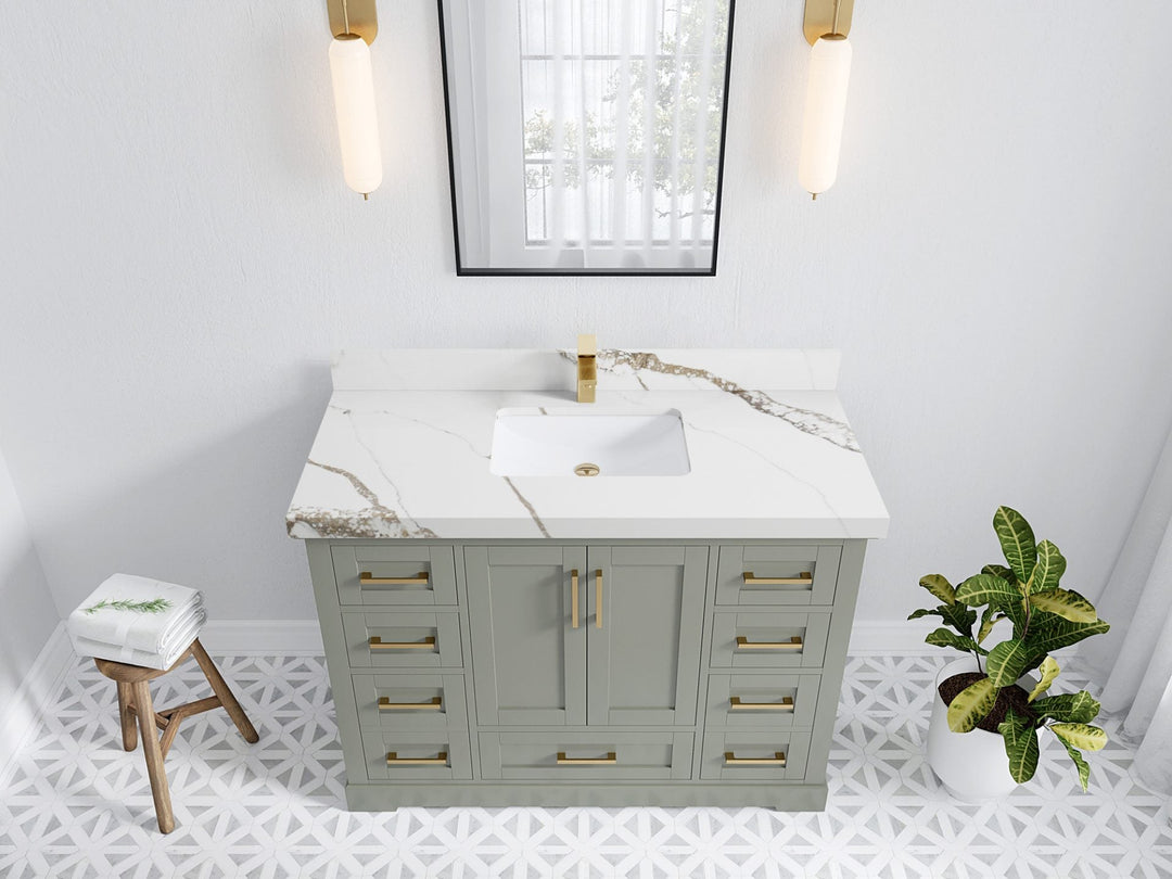 Boston 48 in. W x 22 in. D Single Sink Bathroom Vanity in Evergreen with 2 in Calacatta Gold Quartz Countertop - Top View