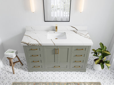 Boston 60 in. W x 22 in. D Single Sink Bathroom Vanity in Evergreen with 2 in Calacatta Gold Quartz Countertop - Top View